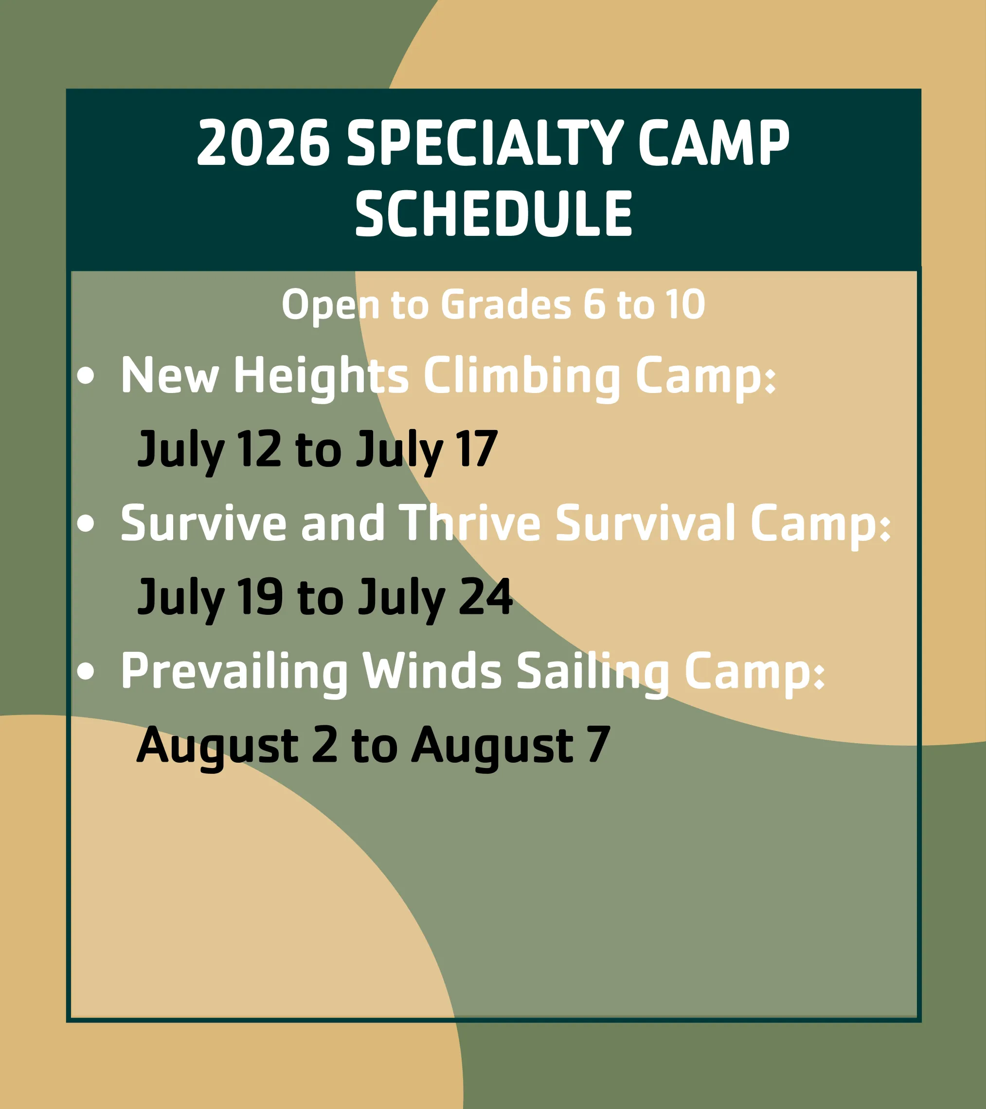 2026 specialty camps